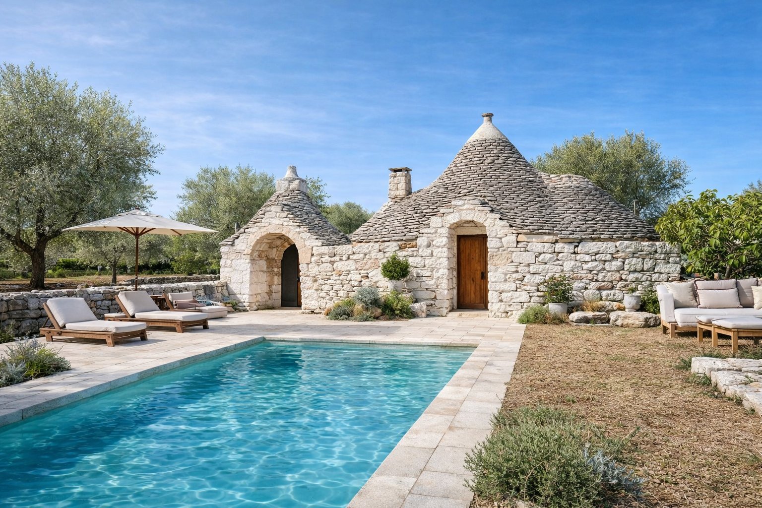Après — piscine et trulli rénovés